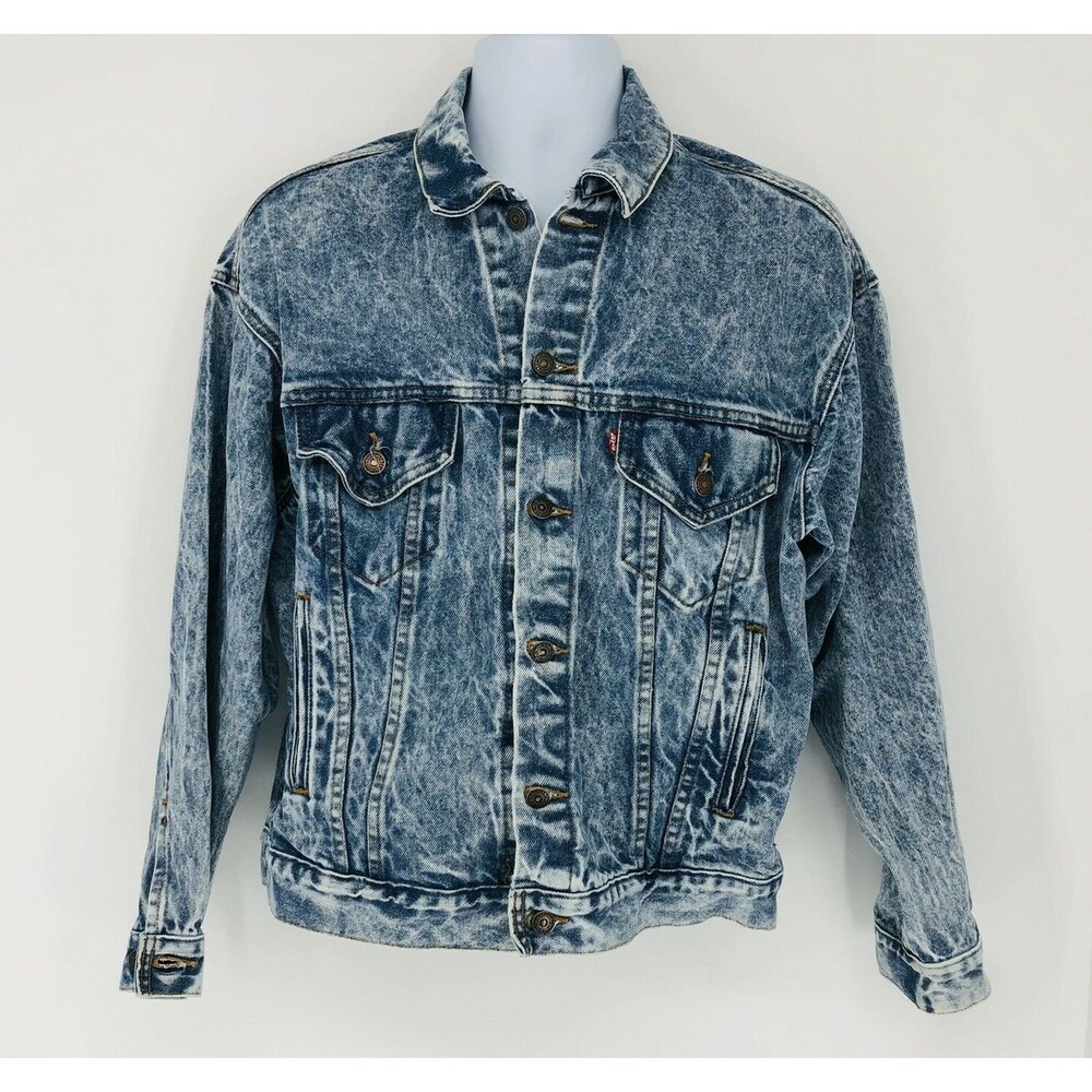 Vintage Levi's Blue Acid Wash Denim Trucker Jacket Made in USA Size Large